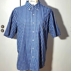 Chaps - Mens White/blue plaid short sleeve Pocket Shirt lightweight Sz.Large